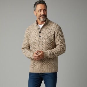 Men's Cable Knit Crewneck Sweater - Tan